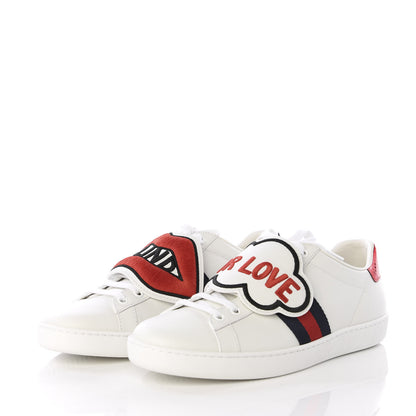 Gucci Calfskin Ayers Web Blind for Love Embroidered Womens Ace Sneakers 38.5 White 3 of 11