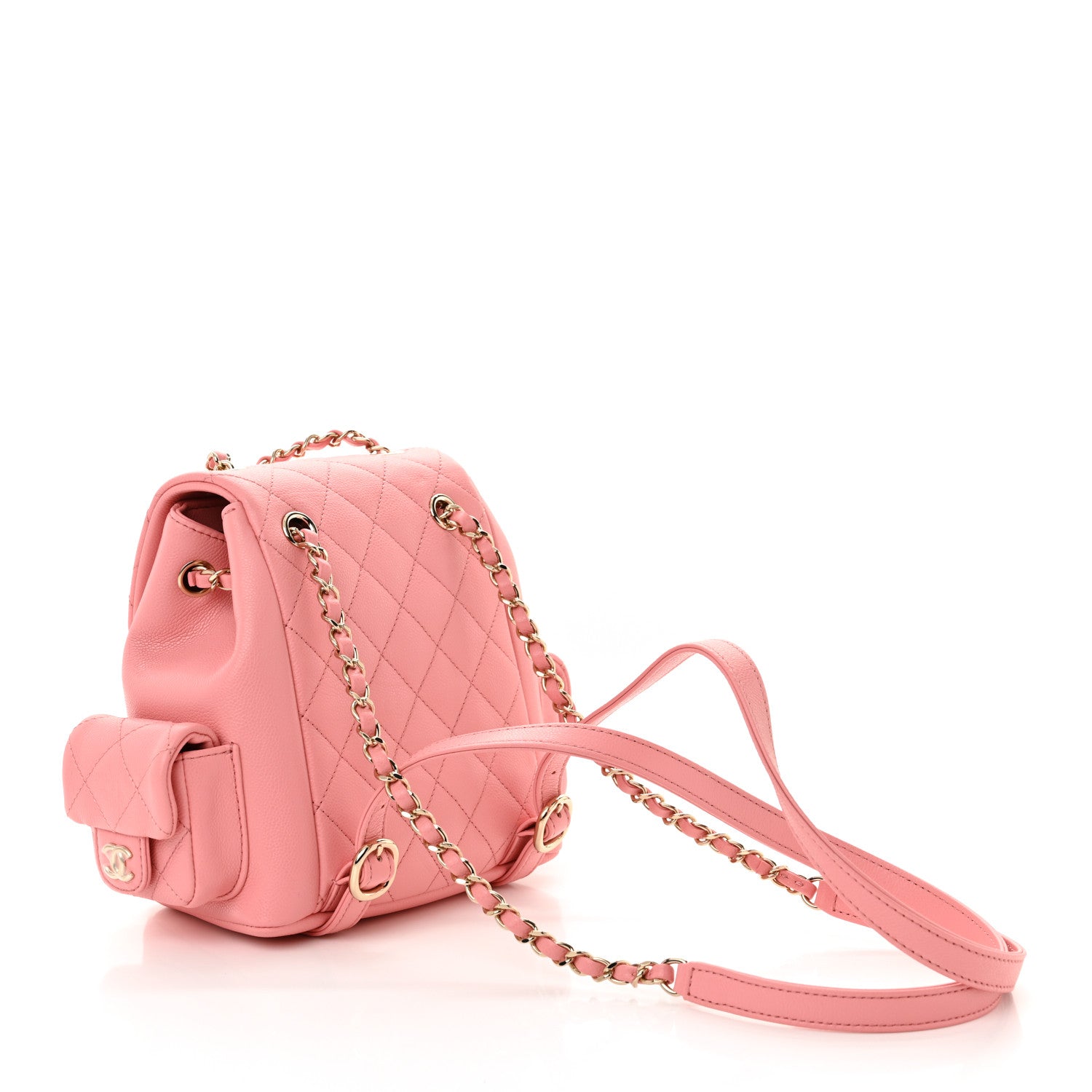 Chanel Shiny Caviar Quilted Small Pockets Drawstring Backpack Pink 3 of 11