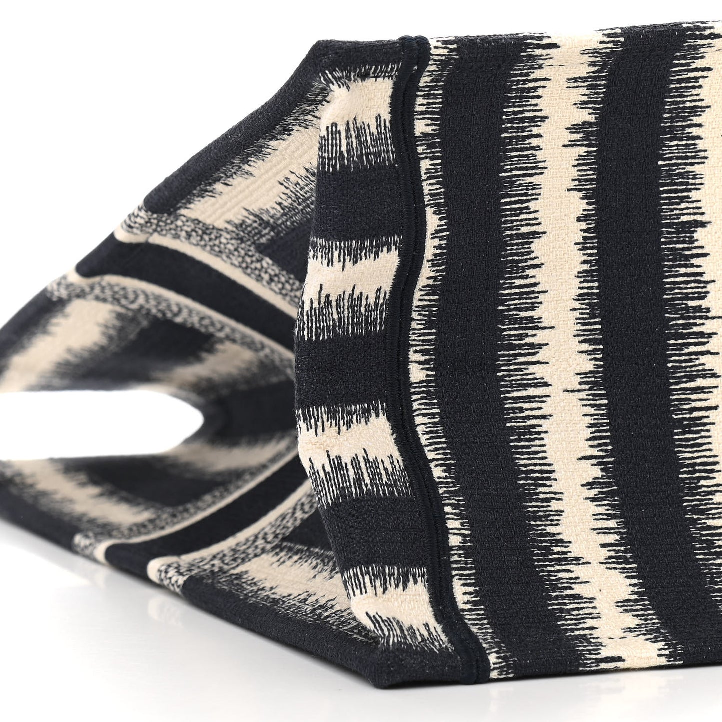 Canvas Embroidered Large Striped Book Tote Navy