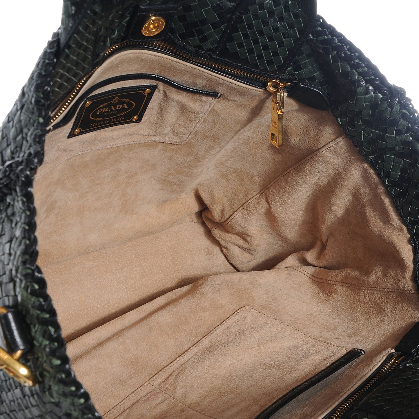 Woven Leather Madras Tote Nero Black