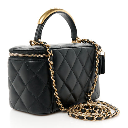 Chanel Lambskin Quilted Metal Small Top Handle Vanity Case With Chain Black 3 of 13
