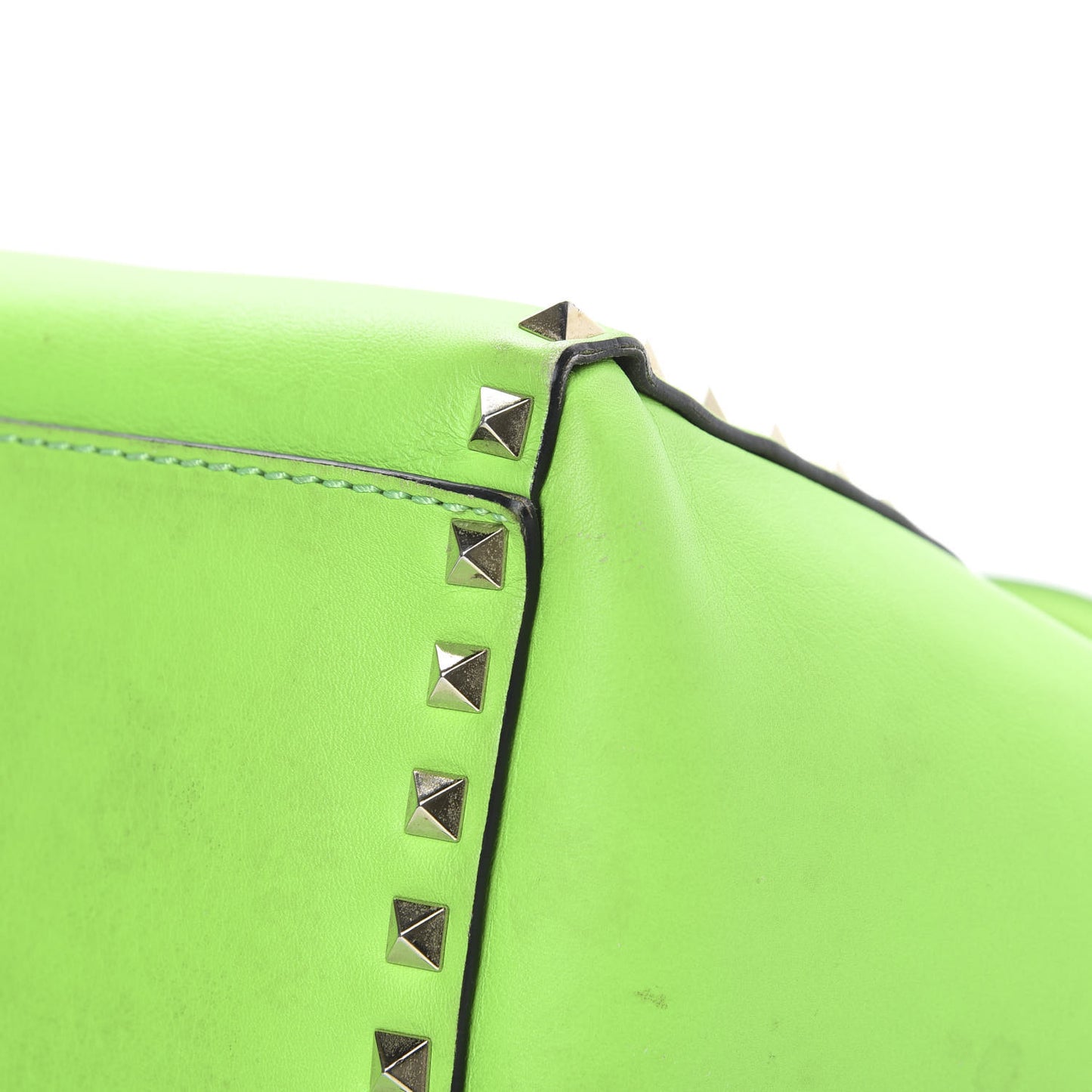 Vitello Small Rockstud Double Handle Tote Green Fluo