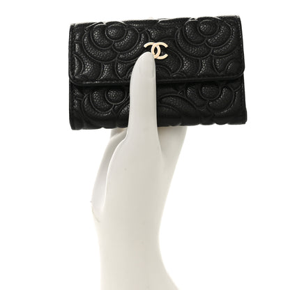Chanel Caviar Camellia Embossed Card Holder Wallet Black 2 of 10