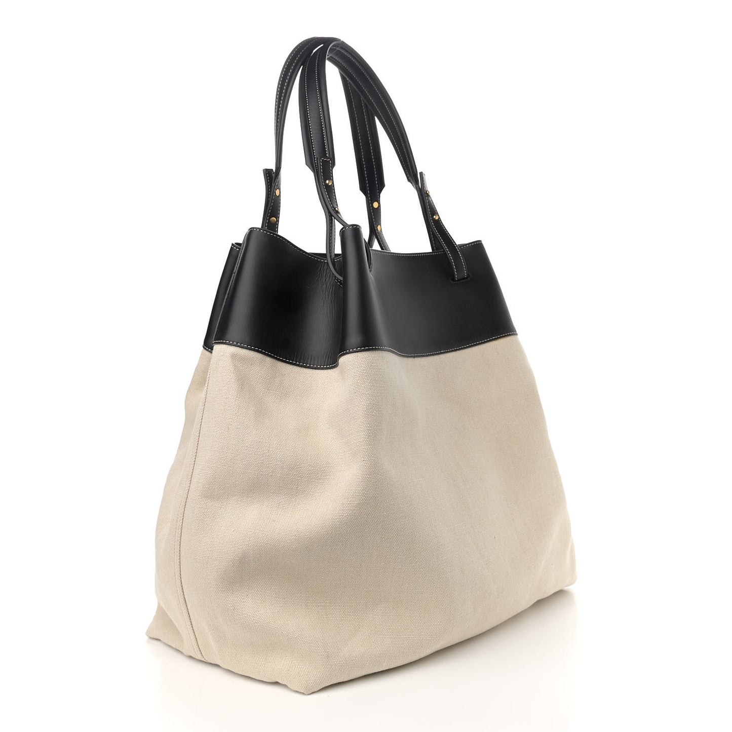 Natural Linen Matte Calfskin Quad Tote Black
