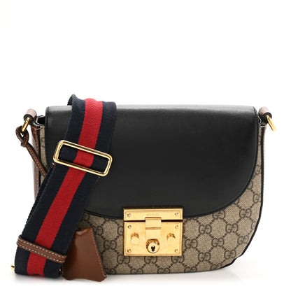 Gucci GG Supreme Monogram Web Medium Padlock Messenger Shoulder Bag Black 1 of 13