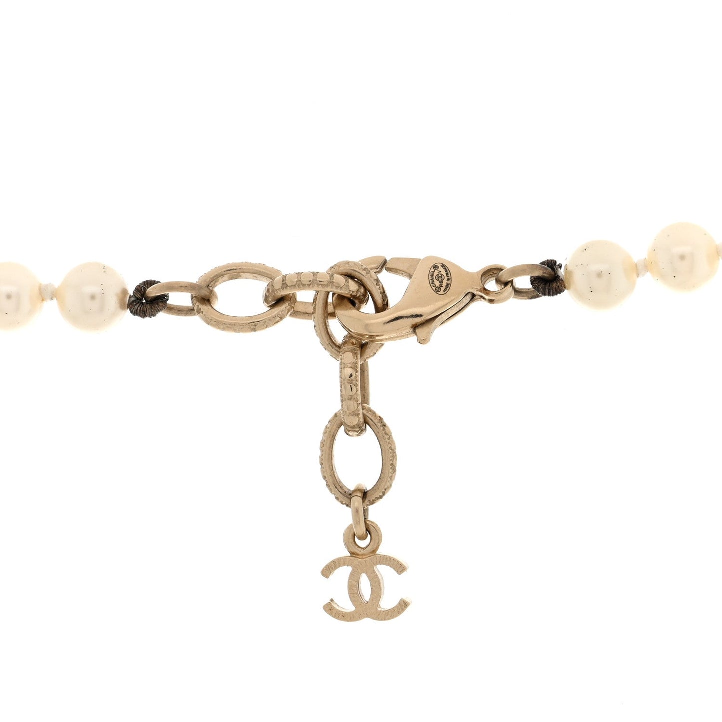 Pearl Baguette Crystal Long CC Necklace Gold