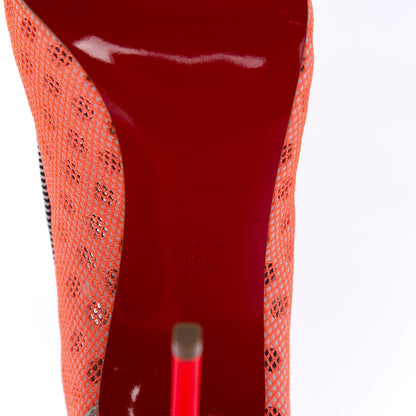 Christian Louboutin Matt Pattent Mesh Glitter Sporty 100 Spike Pumps 36.5 Orange Fluo 8 of 12