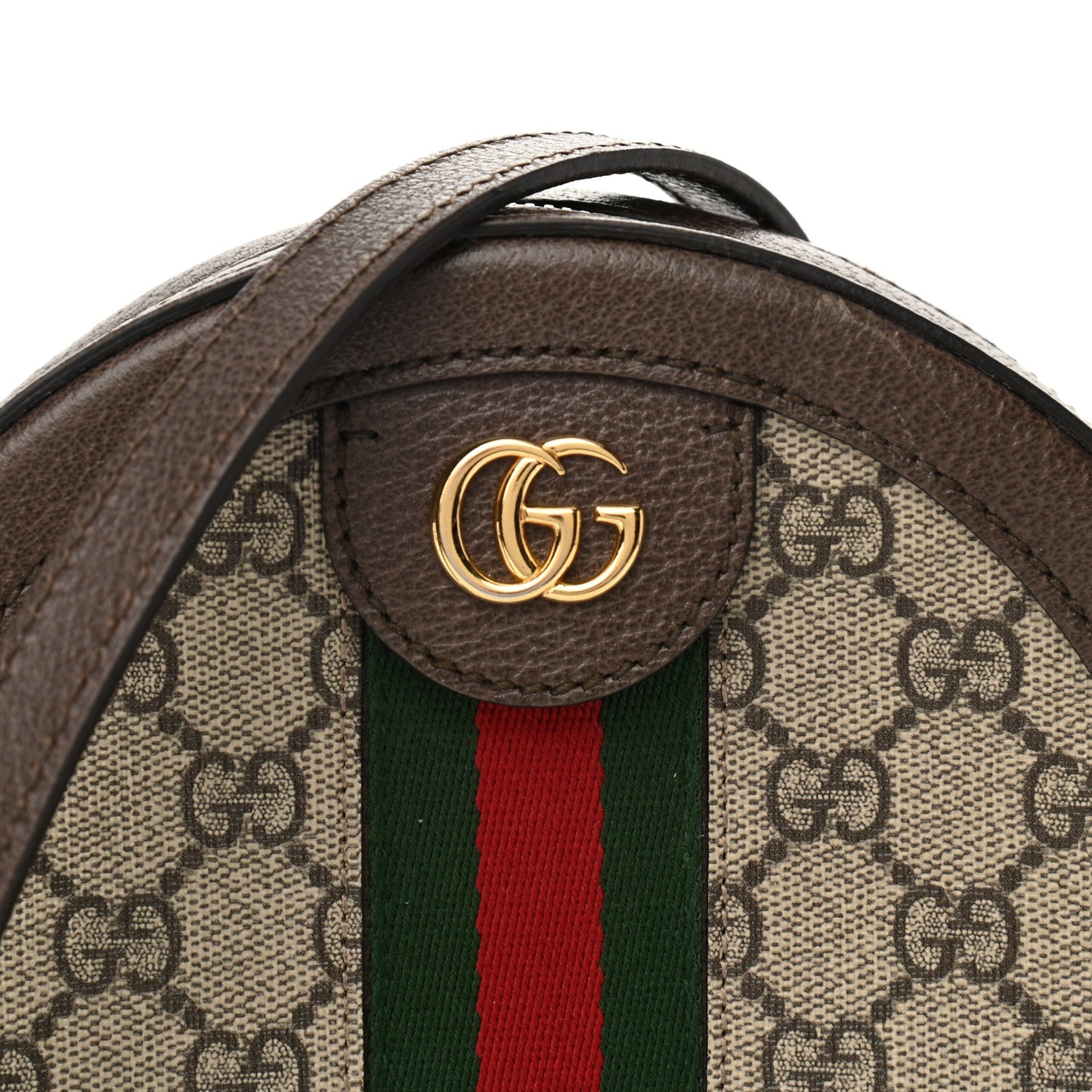 GG Supreme Monogram Web Mini Ophidia Round Shoulder Bag Brown