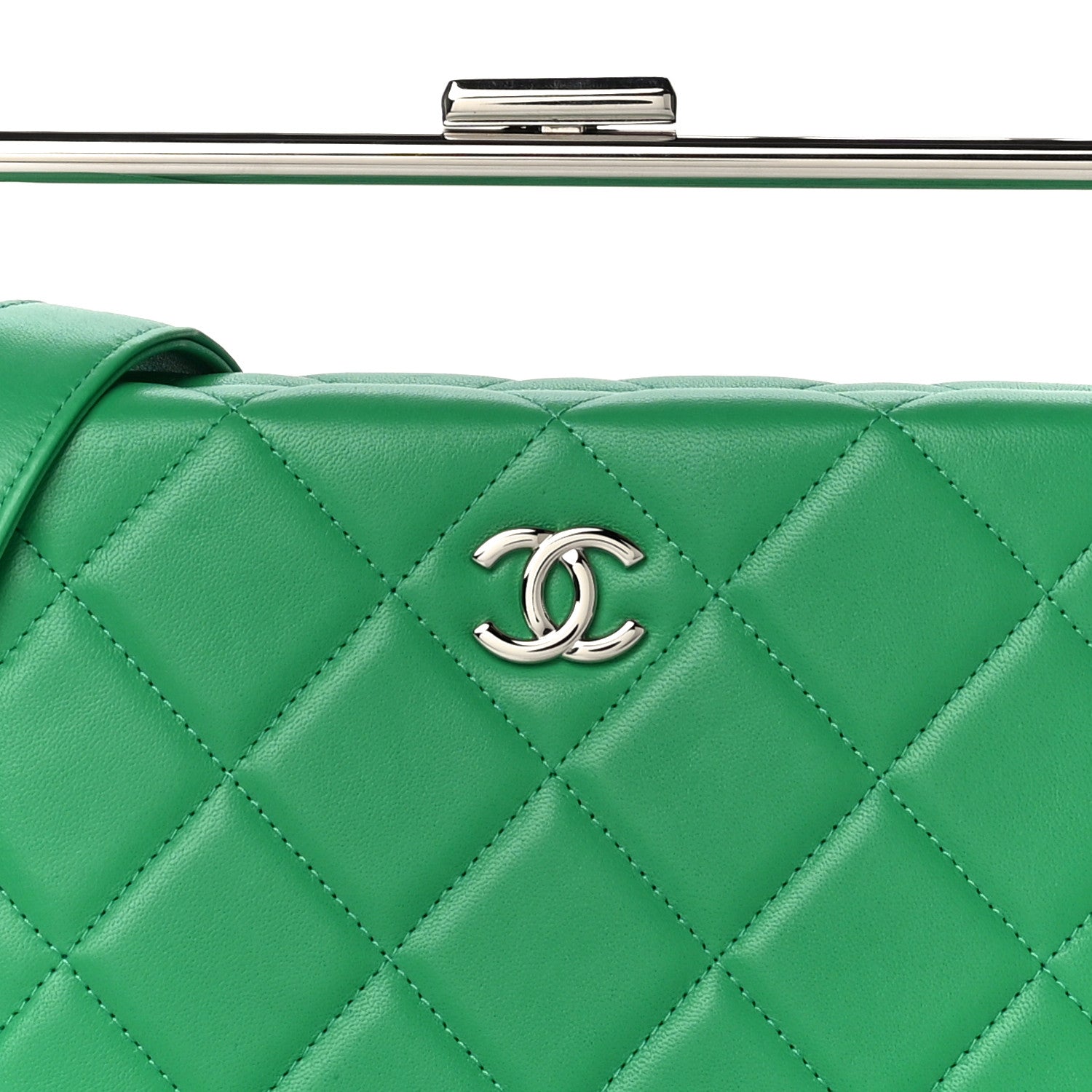 Chanel Quilted Lambskin Metal Bar Clutch Bag Green 8 of 10