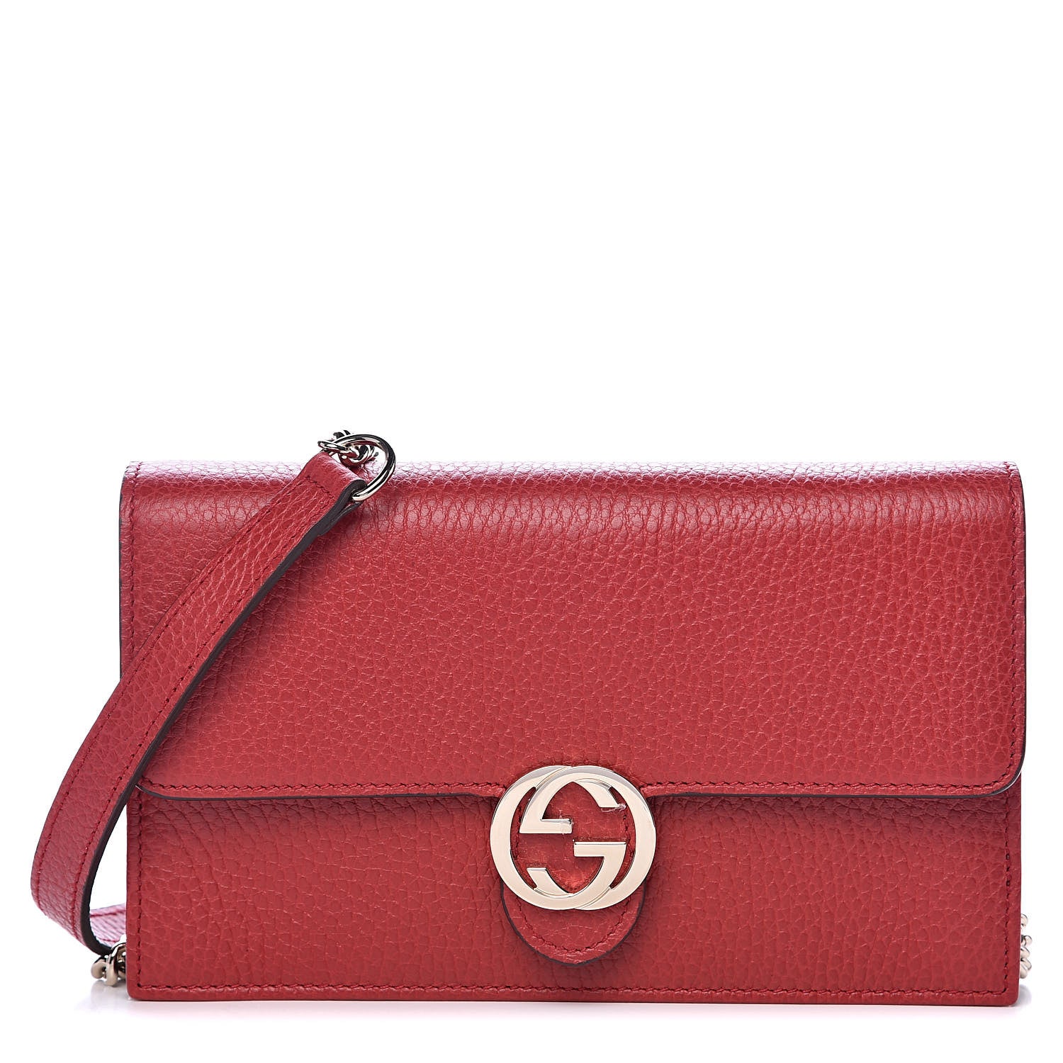 Gucci Dollar Calfskin Interlocking G Chain Wallet Red 1 of 10