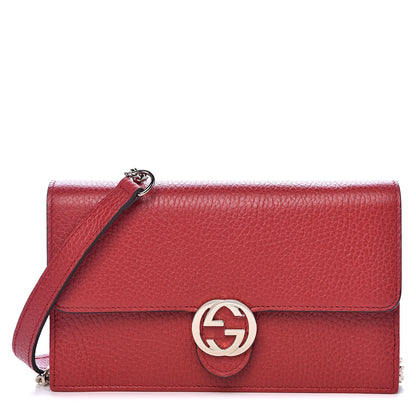 Gucci Dollar Calfskin Interlocking G Chain Wallet Red 1 of 10