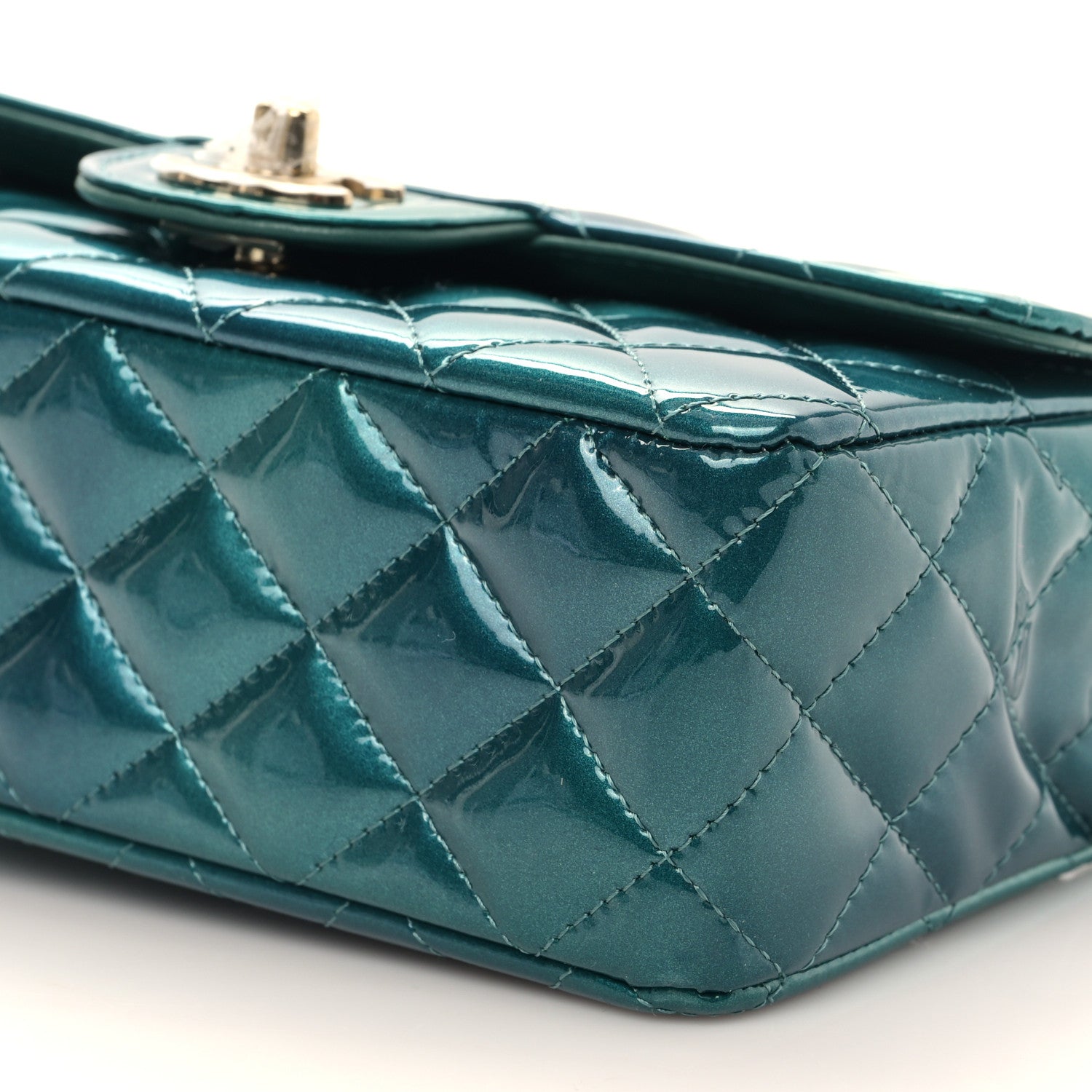 Chanel Shaded Patent Calfskin Quilted Mini Rectangular Flap Green Blue 9 of 10