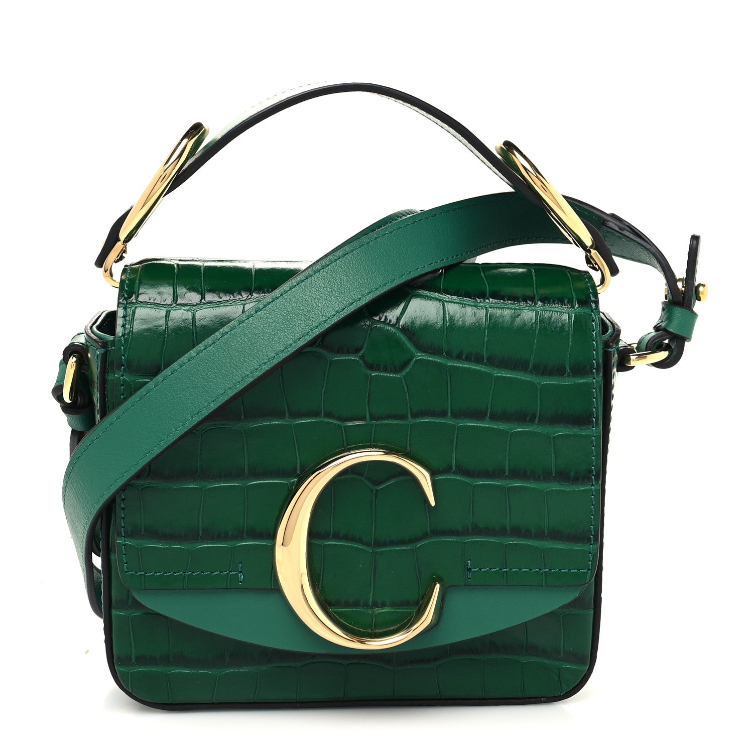 Chloe Calfskin Crocodile Embossed Mini C Double Carry Woodsy Green 1 of 10