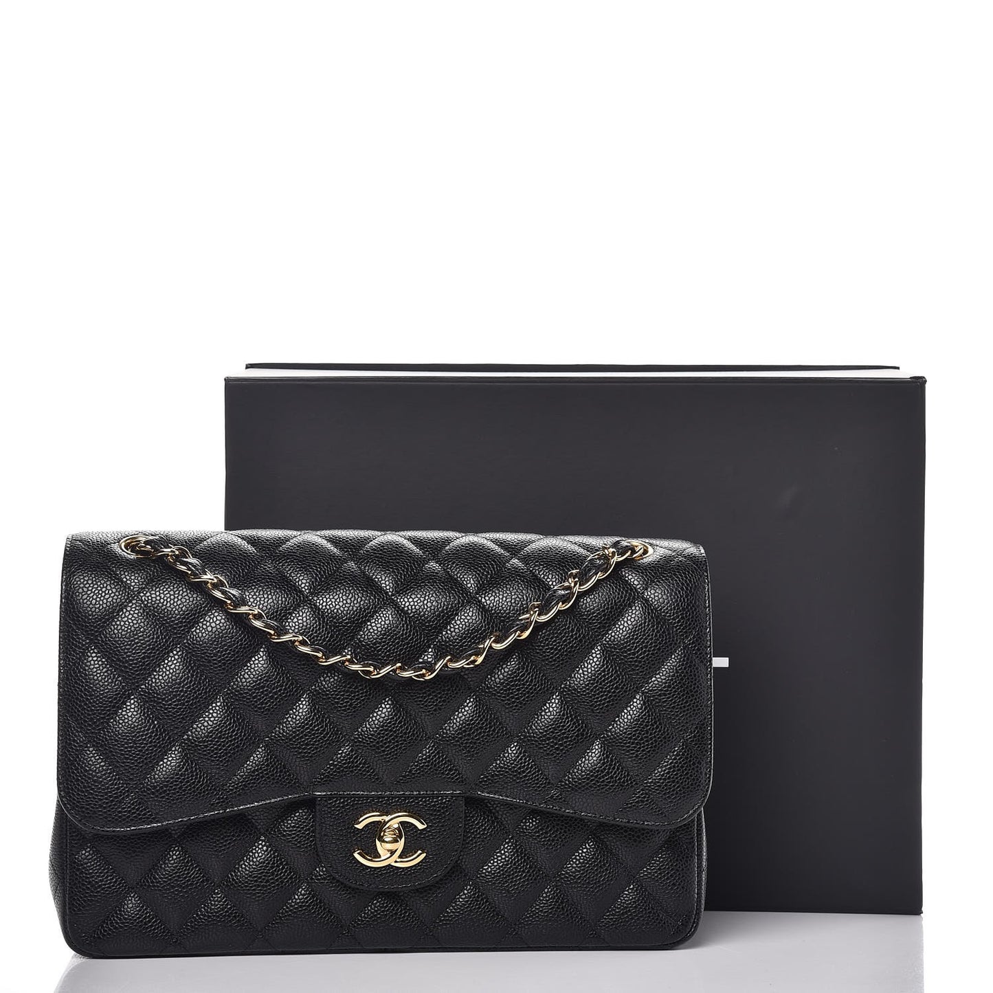 Caviar Quilted Jumbo Double Flap Black