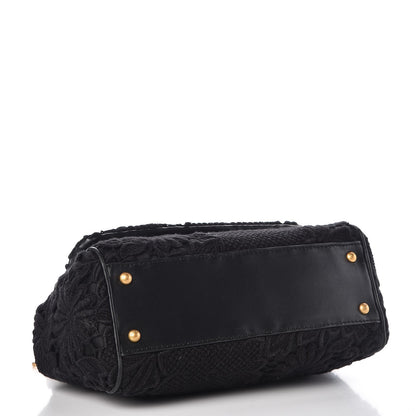 Dolce & Gabbana Calfskin Medium Embroidered Laser Cut Miss Sicily Satchel Black 4 of 10