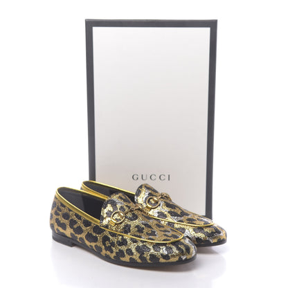 Gucci Jacquard Leopard Print Horsebit Womens Jordaan Loafers 36 Gold 9 of 9