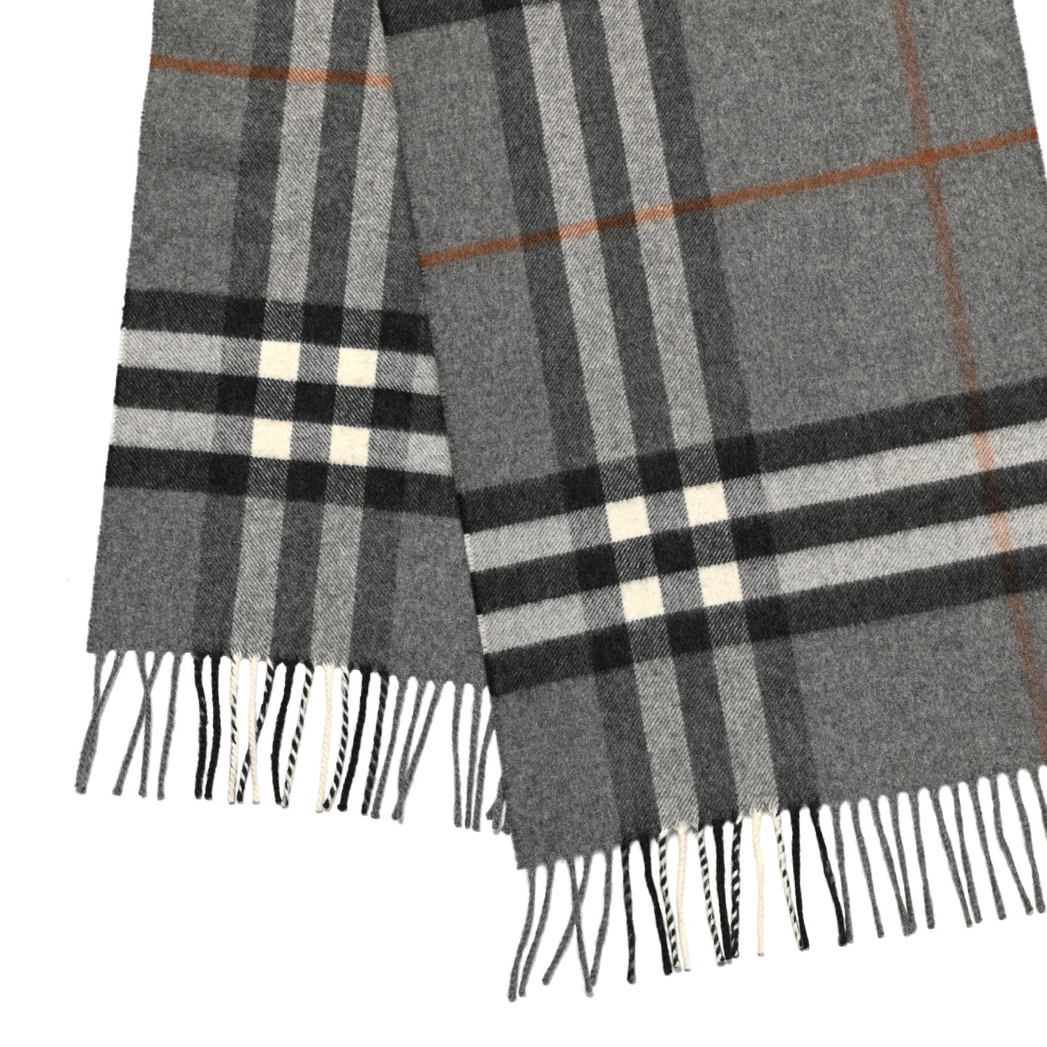 Burberry Cashmere Classic Check Fringe Scarf Grey 3 of 5