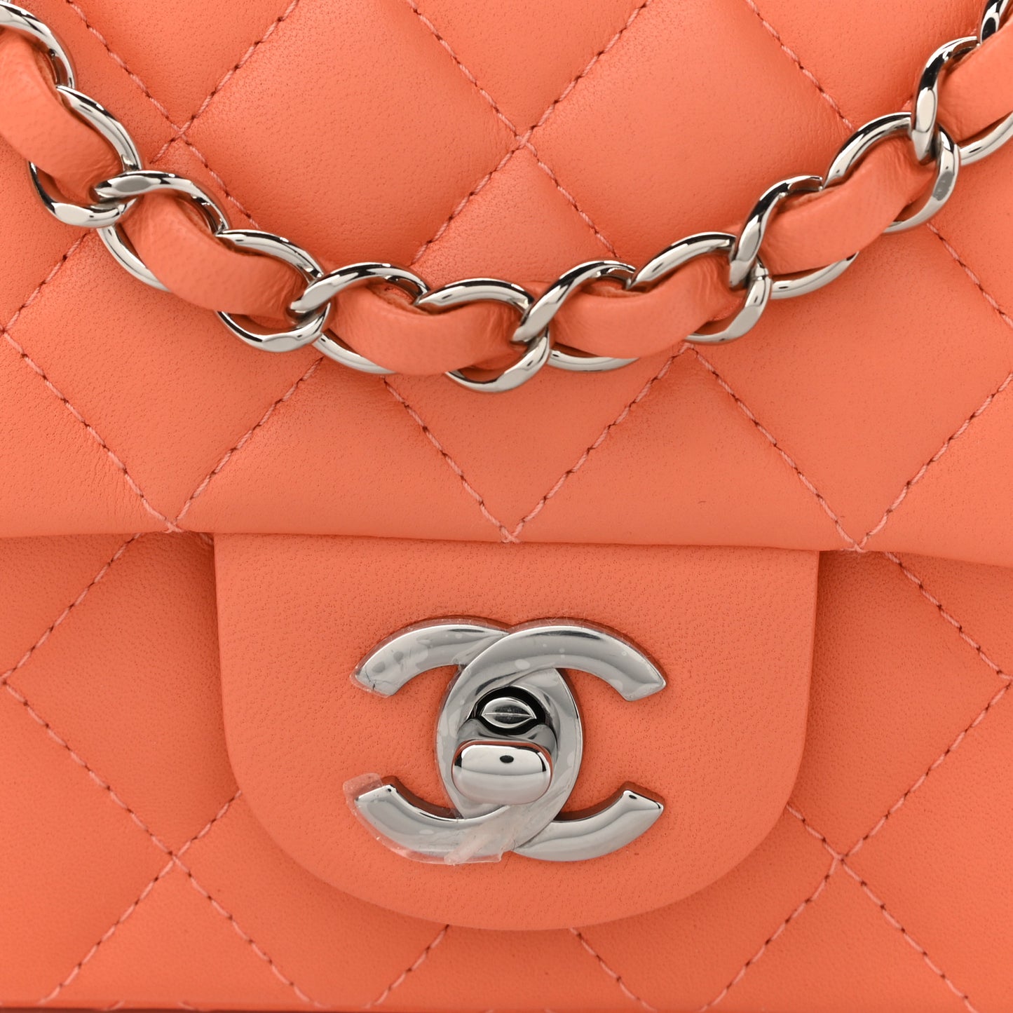 Lambskin Quilted Mini Rectangular Flap Light Orange