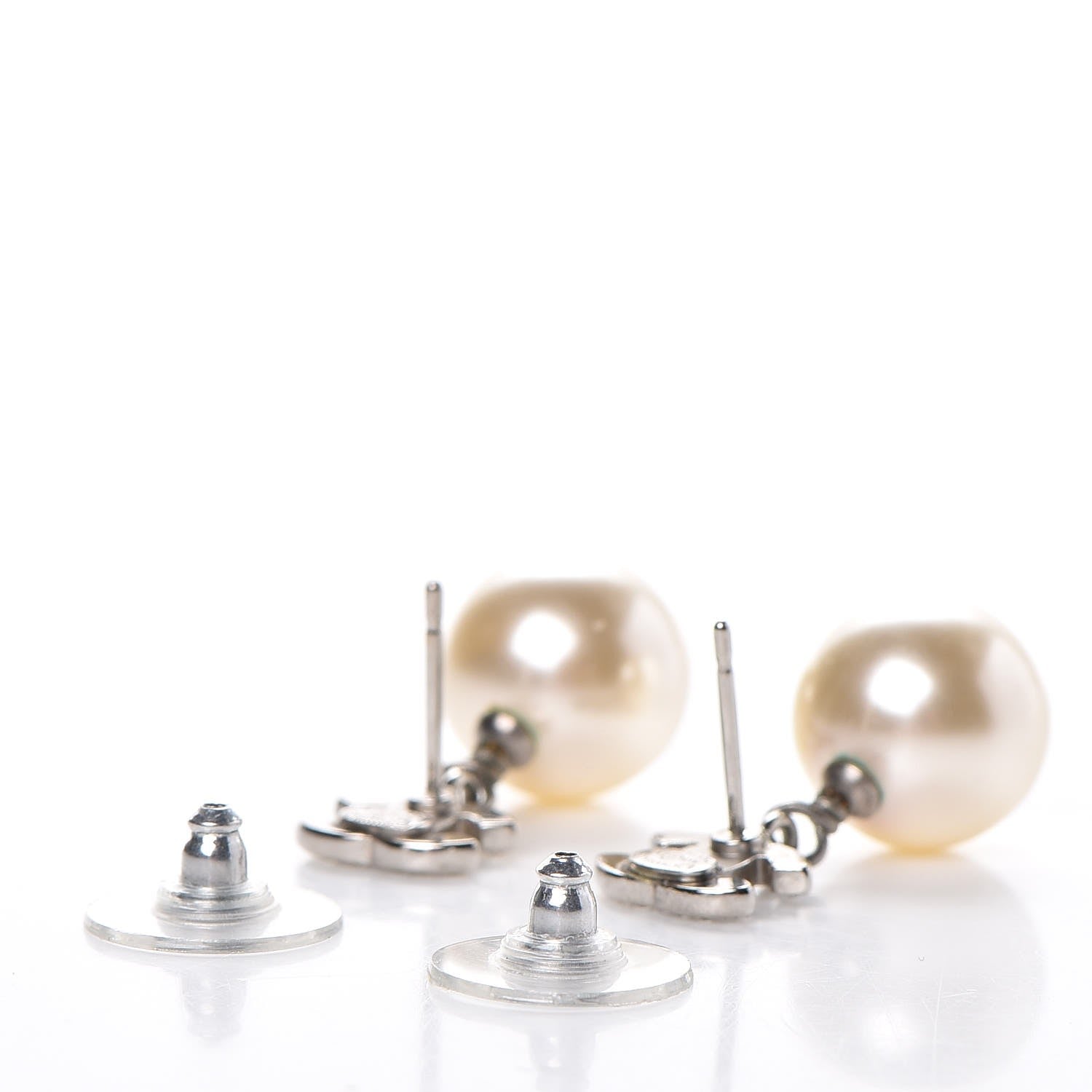 Chanel Crystal Pearl CC Drop Earrings Silver 3 of 5
