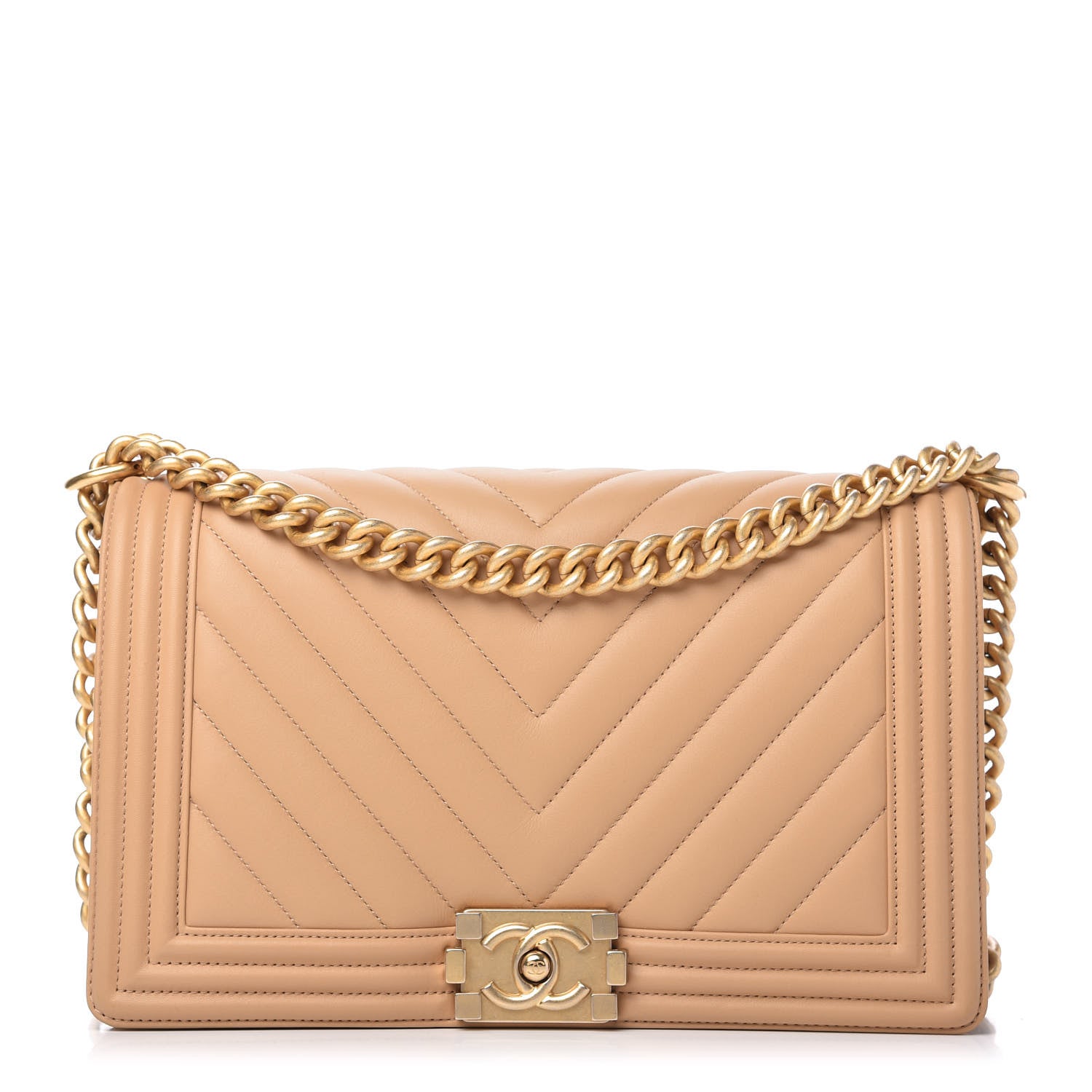 Chanel Calfskin Chevron Quilted New Medium Boy Flap Beige 1 of 11