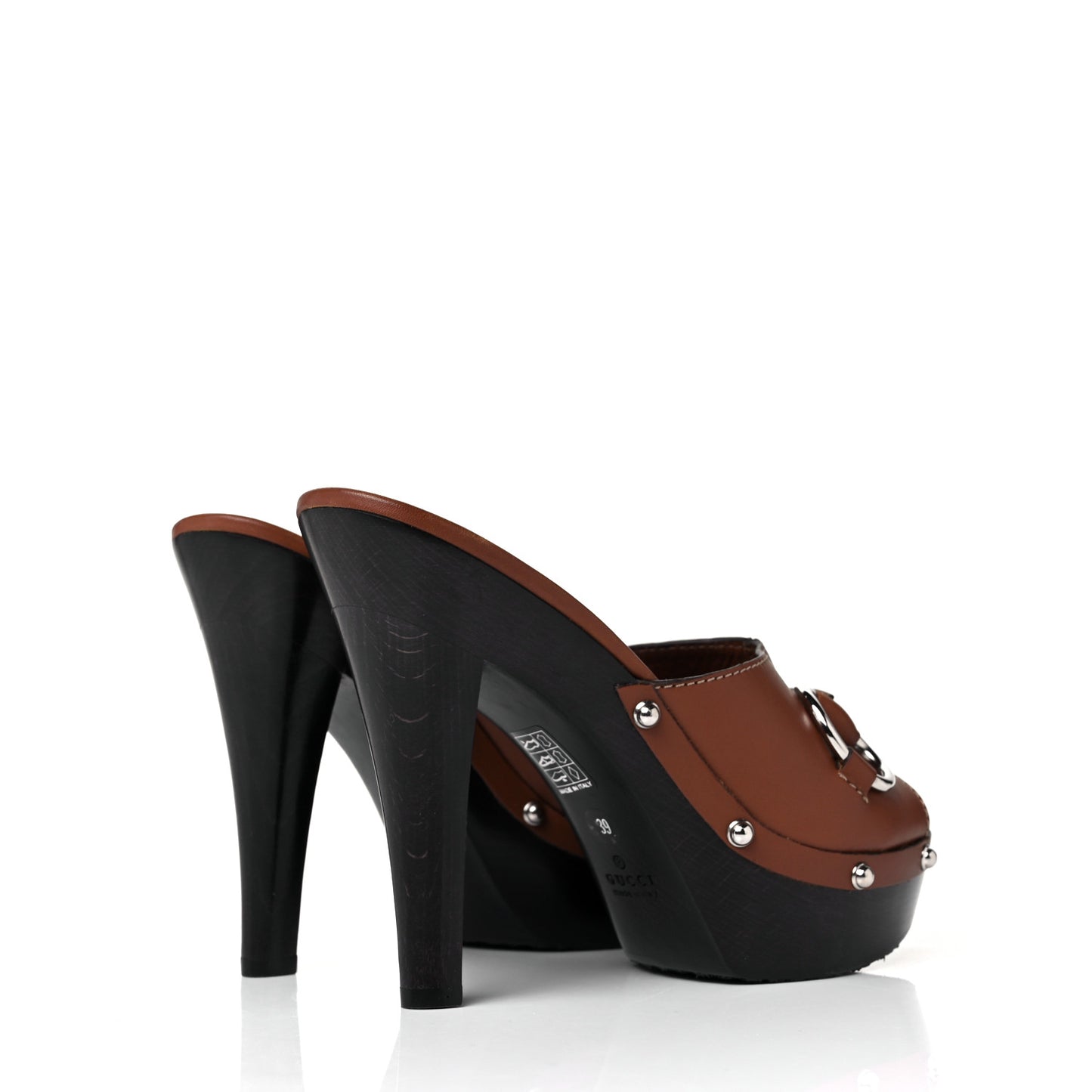 Calfskin Icon Bit Platform Clog High Heel Slide Sandals 39 Cuir