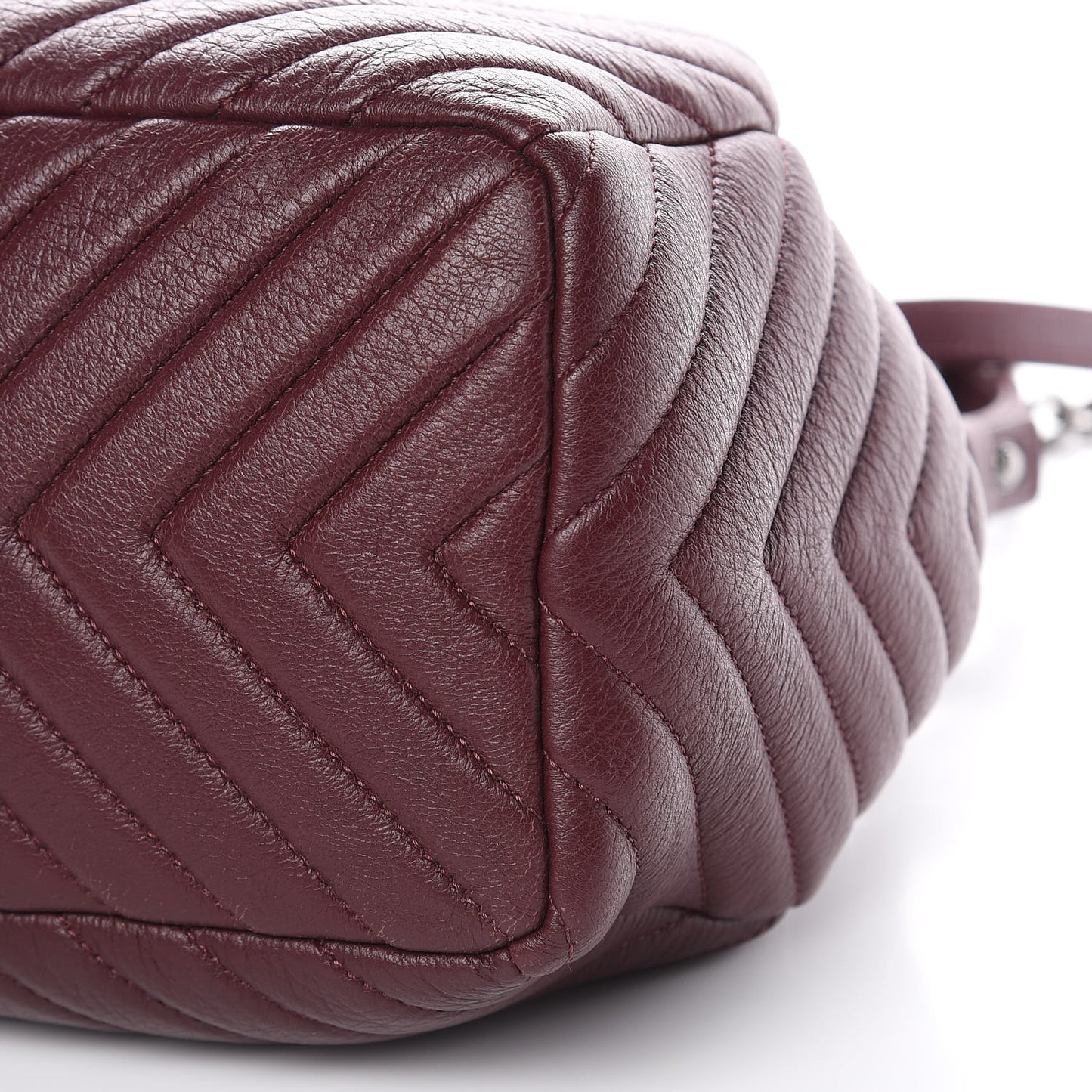 Deerskin Chevron Small CC Chain Bucket Bag Burgundy