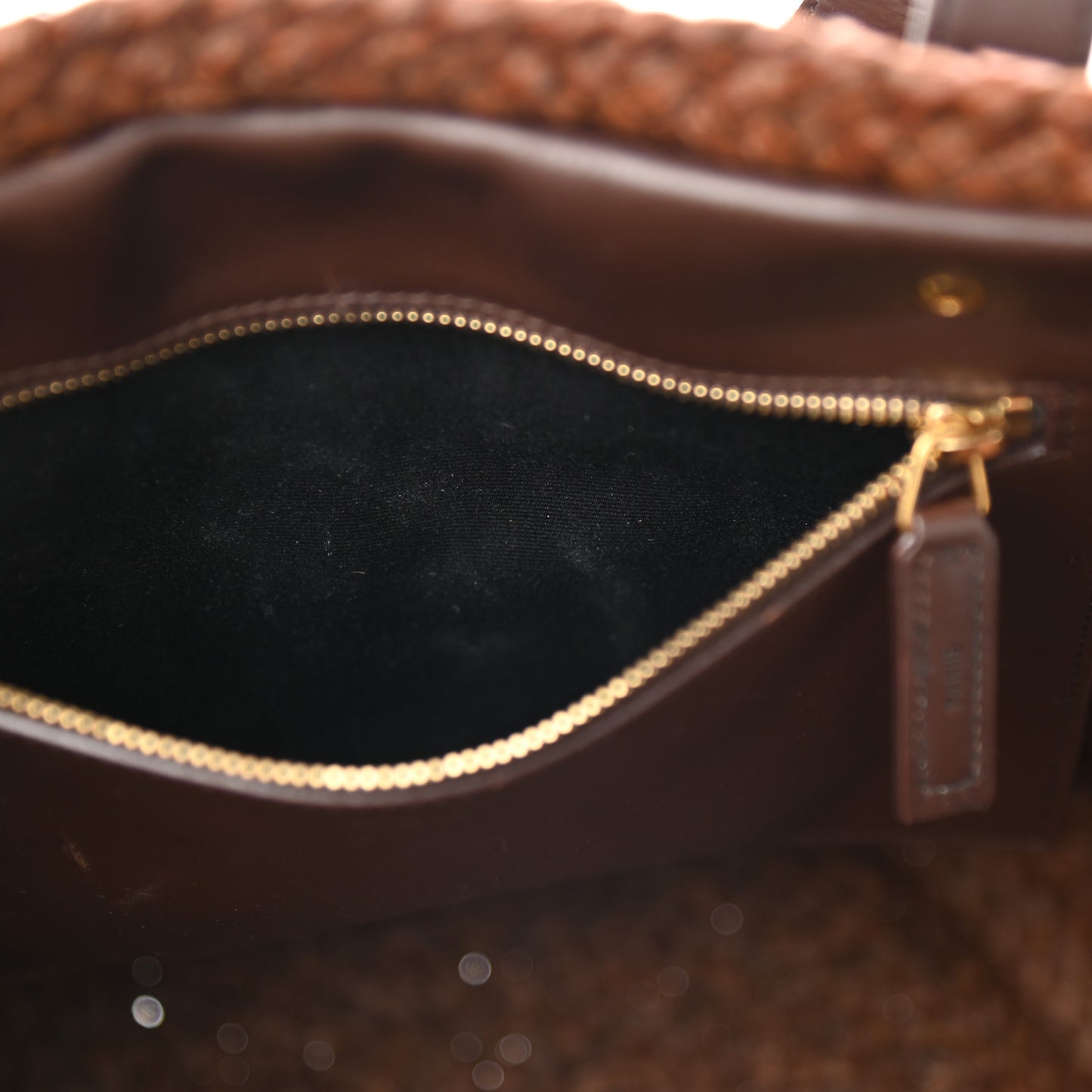 Raffia Calfskin Medium Panier Tote Dark Chocolate
