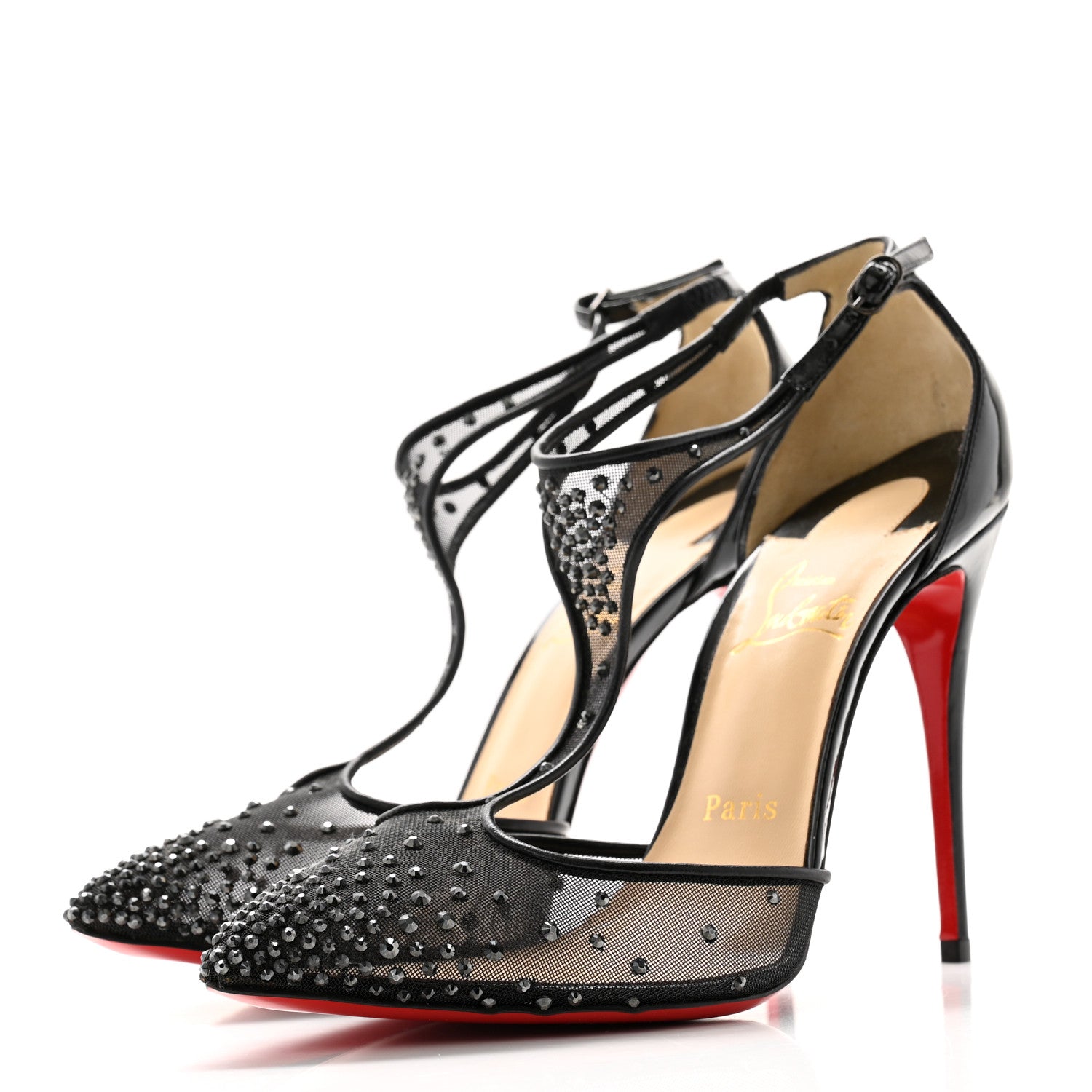 Christian Louboutin Patent Rete Strass Salopatina 100 Pumps 38 Black 3 of 7