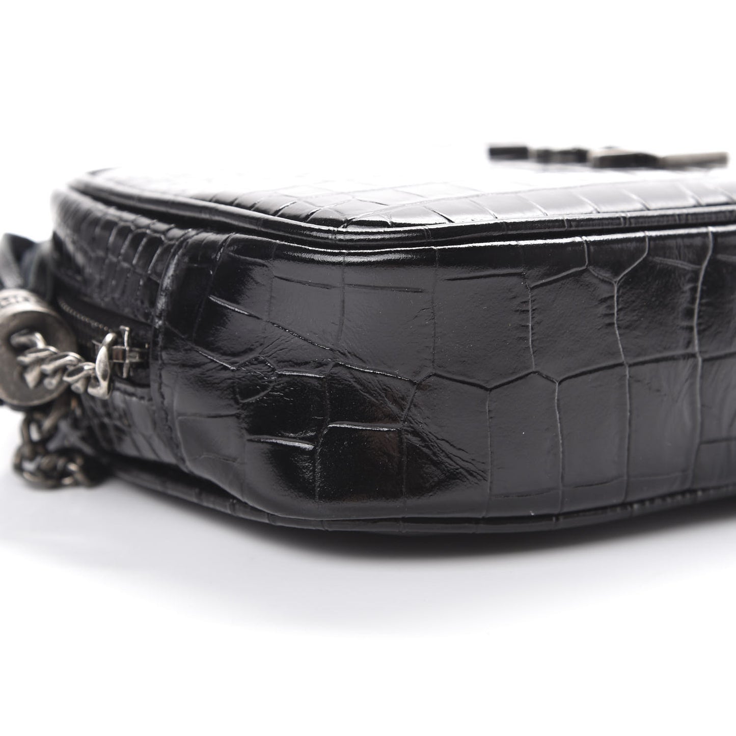 Calfskin Crocodile Embossed Monogram Mini Lou Camera Bag Black