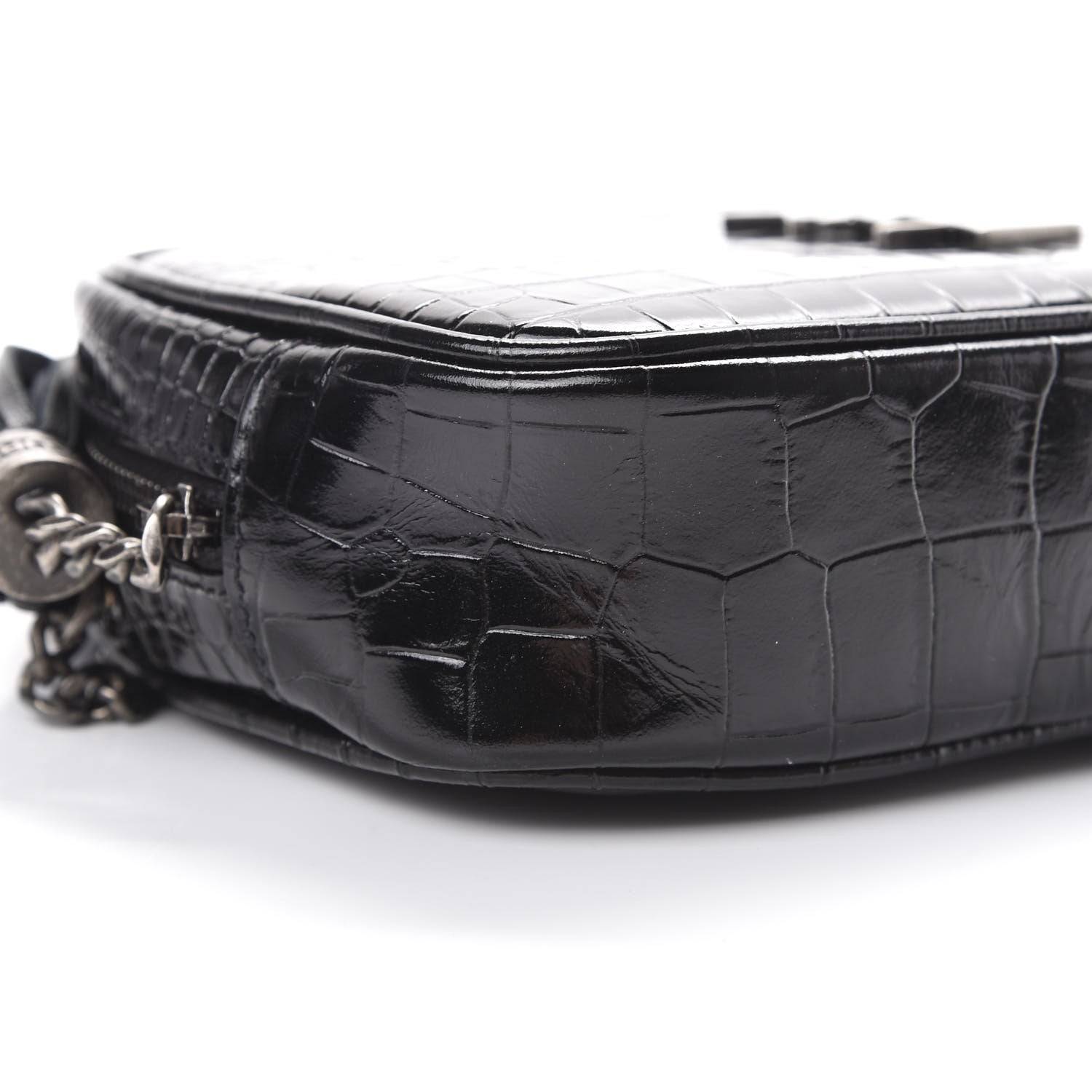 Saint Laurent Calfskin Crocodile Embossed Monogram Mini Lou Camera Bag Black 8 of 10