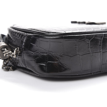 Saint Laurent Calfskin Crocodile Embossed Monogram Mini Lou Camera Bag Black 8 of 10
