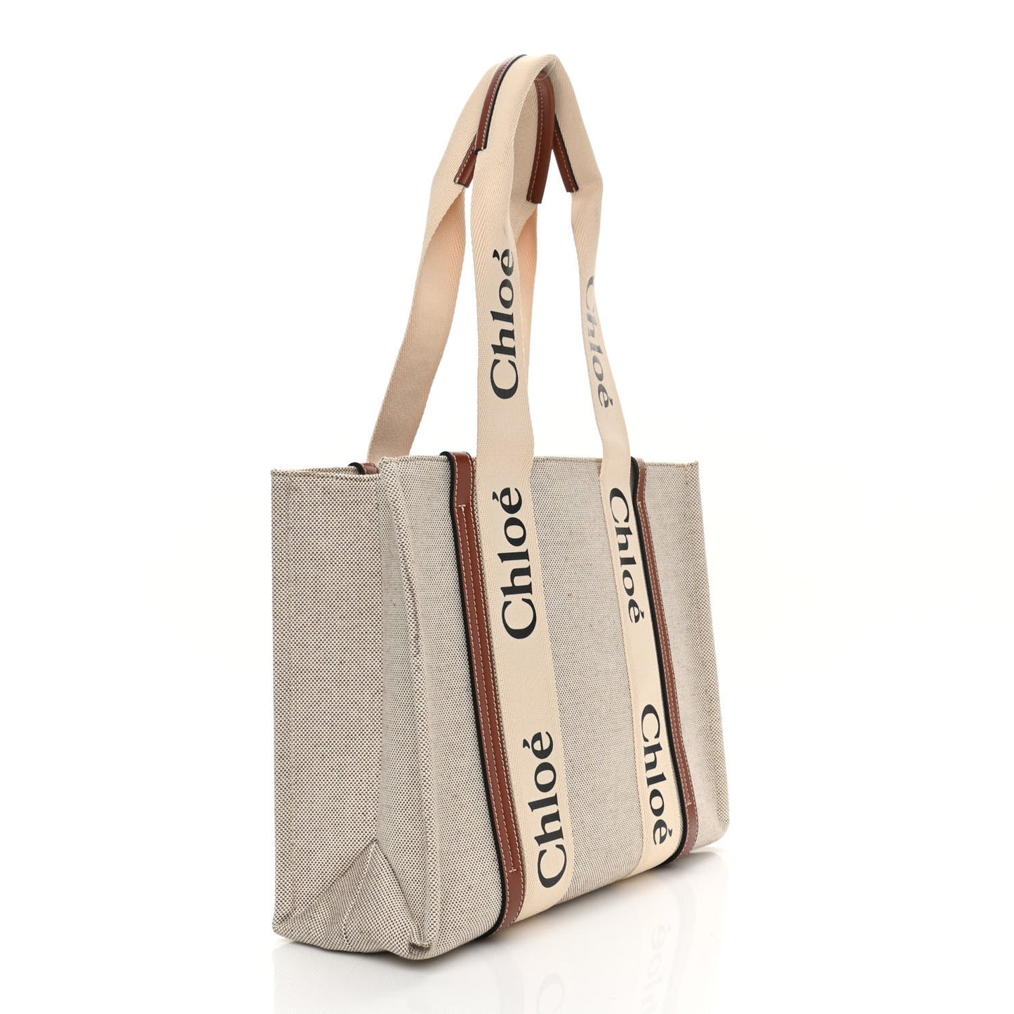 Cotton Calfskin Medium Woody Ribbon Tote White Brown