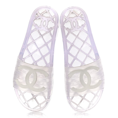 Chanel PVC Transparent CC Flat Slide Sandals 41 White 5 of 10