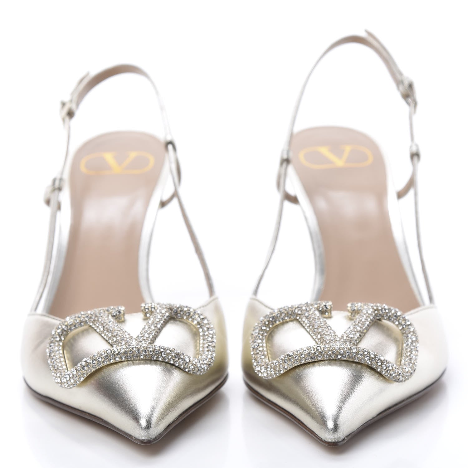 Valentino Garavani Metallic Nappa Crystal Vlogo Glow Slingback 80mm Pumps 38.5 Platino 2 of 8