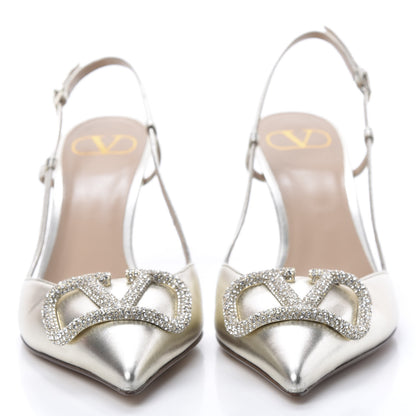 Valentino Garavani Metallic Nappa Crystal Vlogo Glow Slingback 80mm Pumps 38.5 Platino 2 of 8