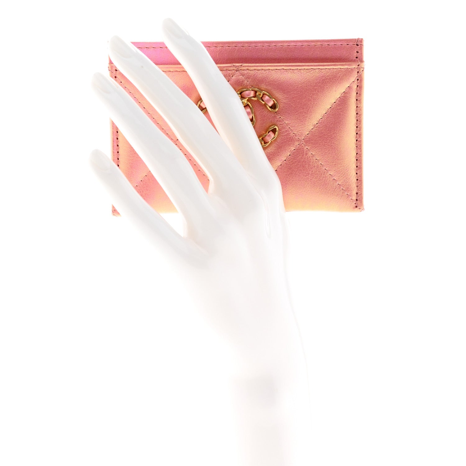 Chanel Iridescent Calfskin Quilted Chanel 19 Card Holder Pink 2 of 9