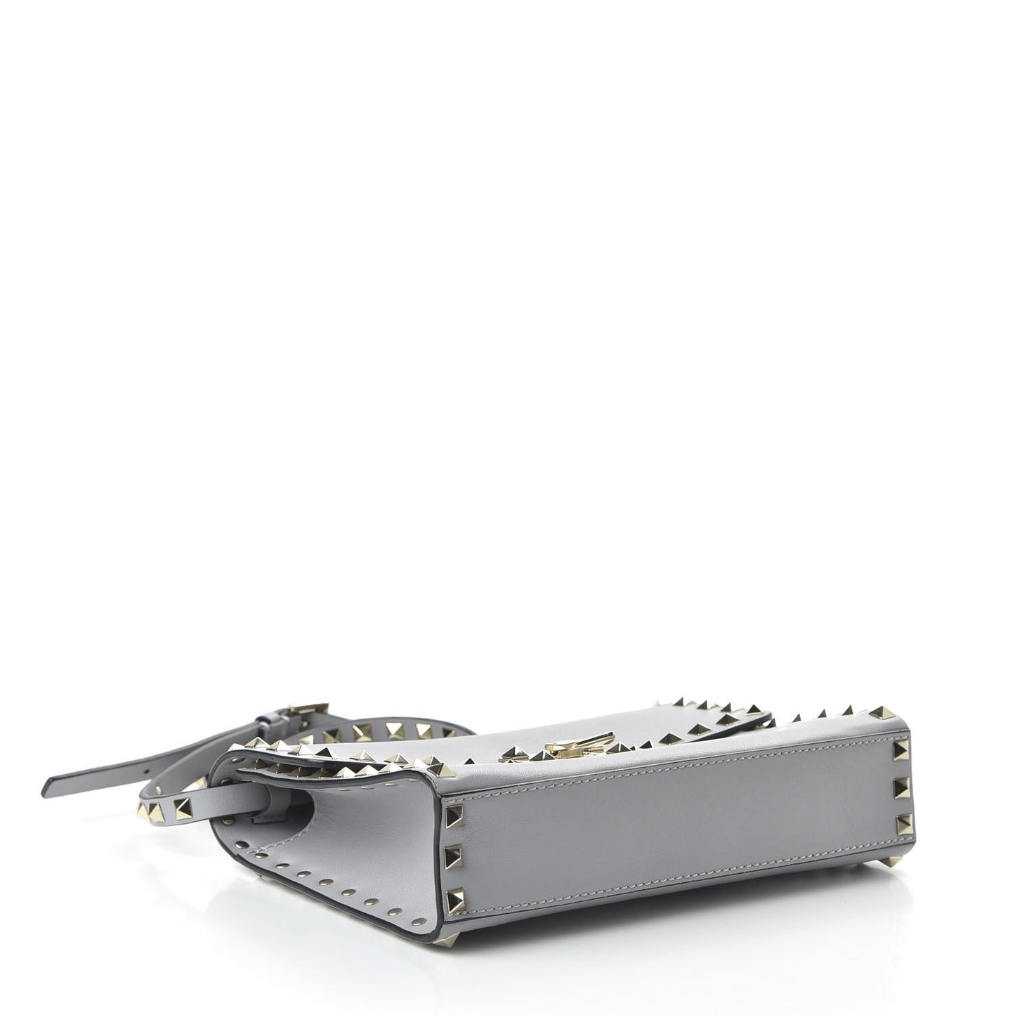 Vitello Medium Rockstud Flip Lock Crossbody Bag Pastel Grey