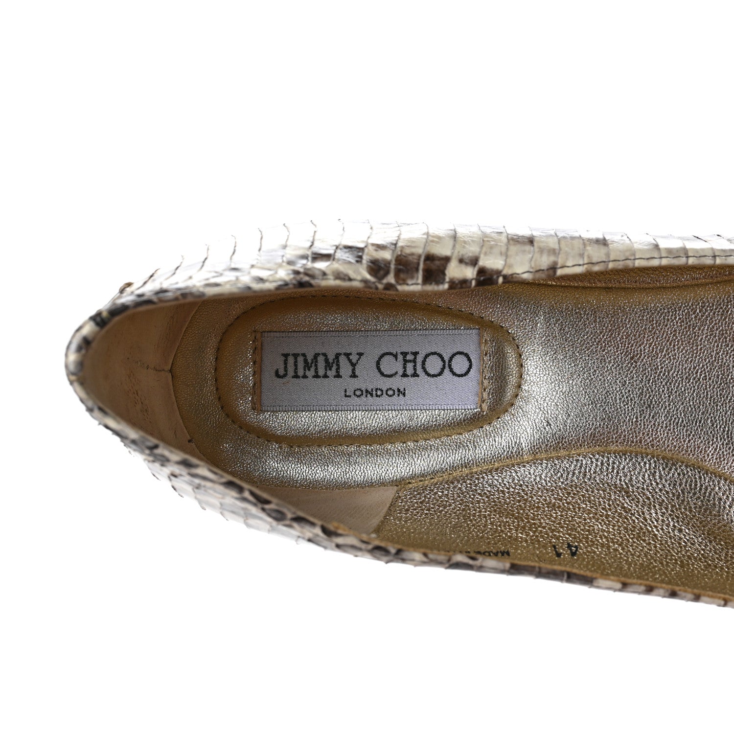 Jimmy Choo Snakeskin Embossed Patent Cap Toe Whirl Ballet Flats 41 Natural Black 7 of 9