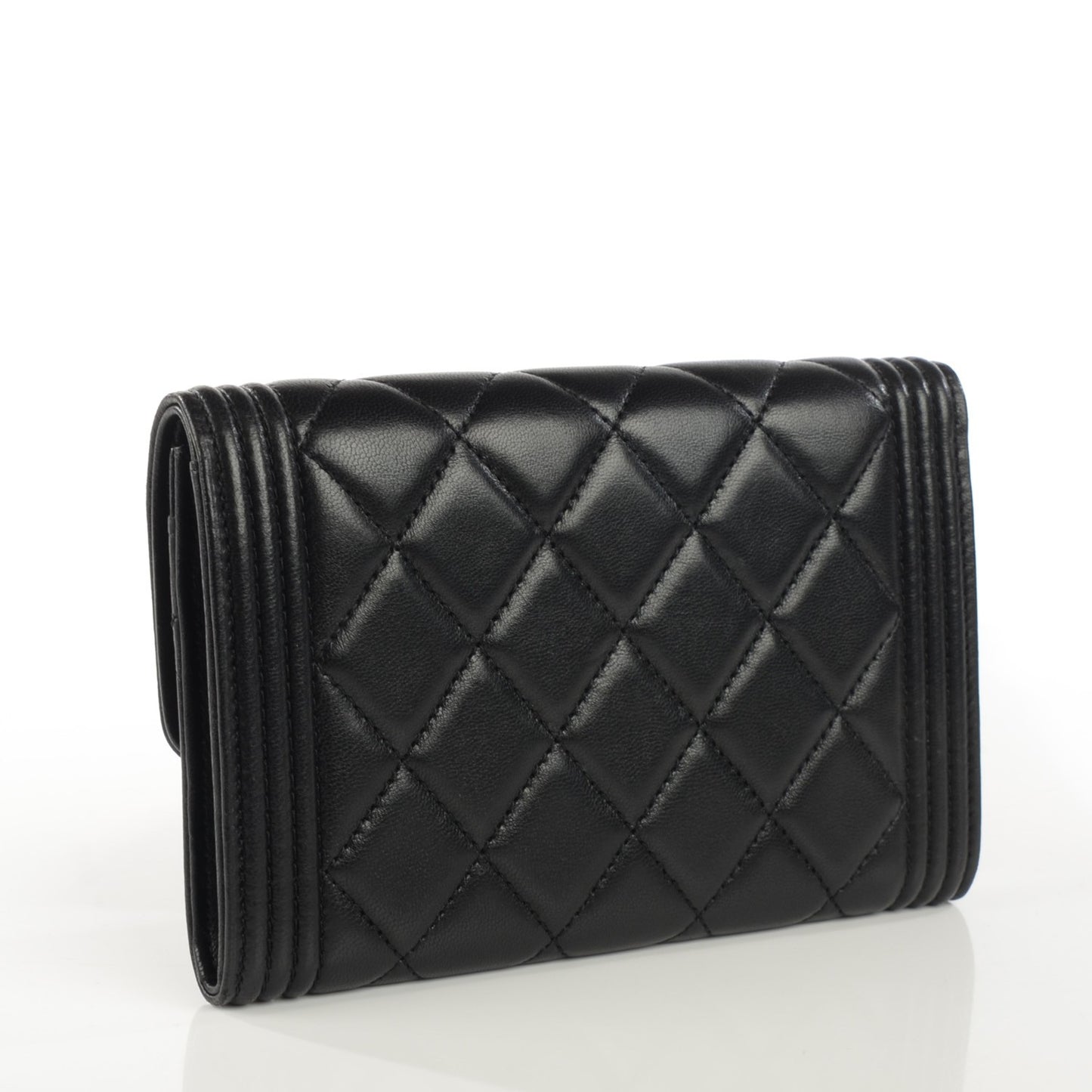 Calfskin Quilted Boy Card Holder Wallet Black