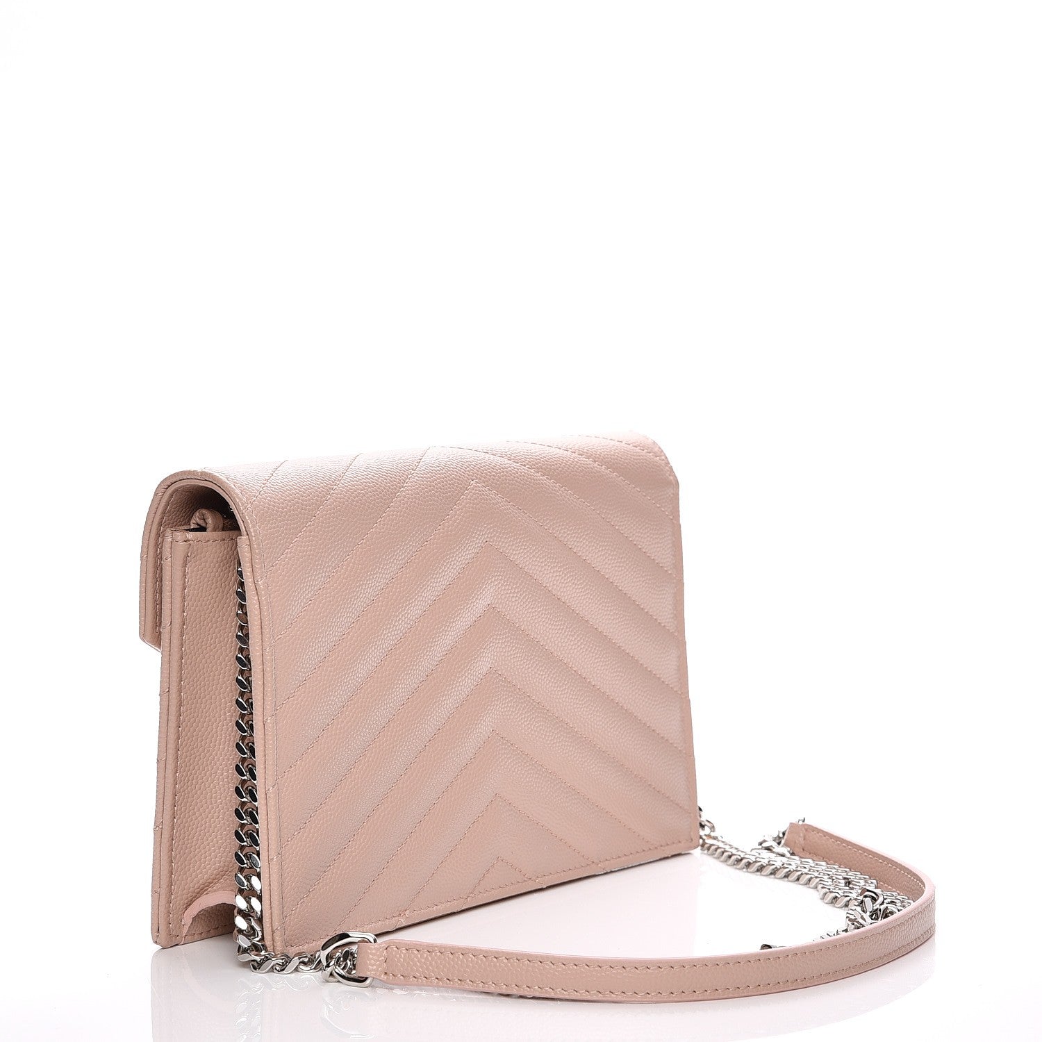 Saint Laurent Grain De Poudre Matelasse Chevron Monogram Envelope Chain Wallet Pale Pink 3 of 7