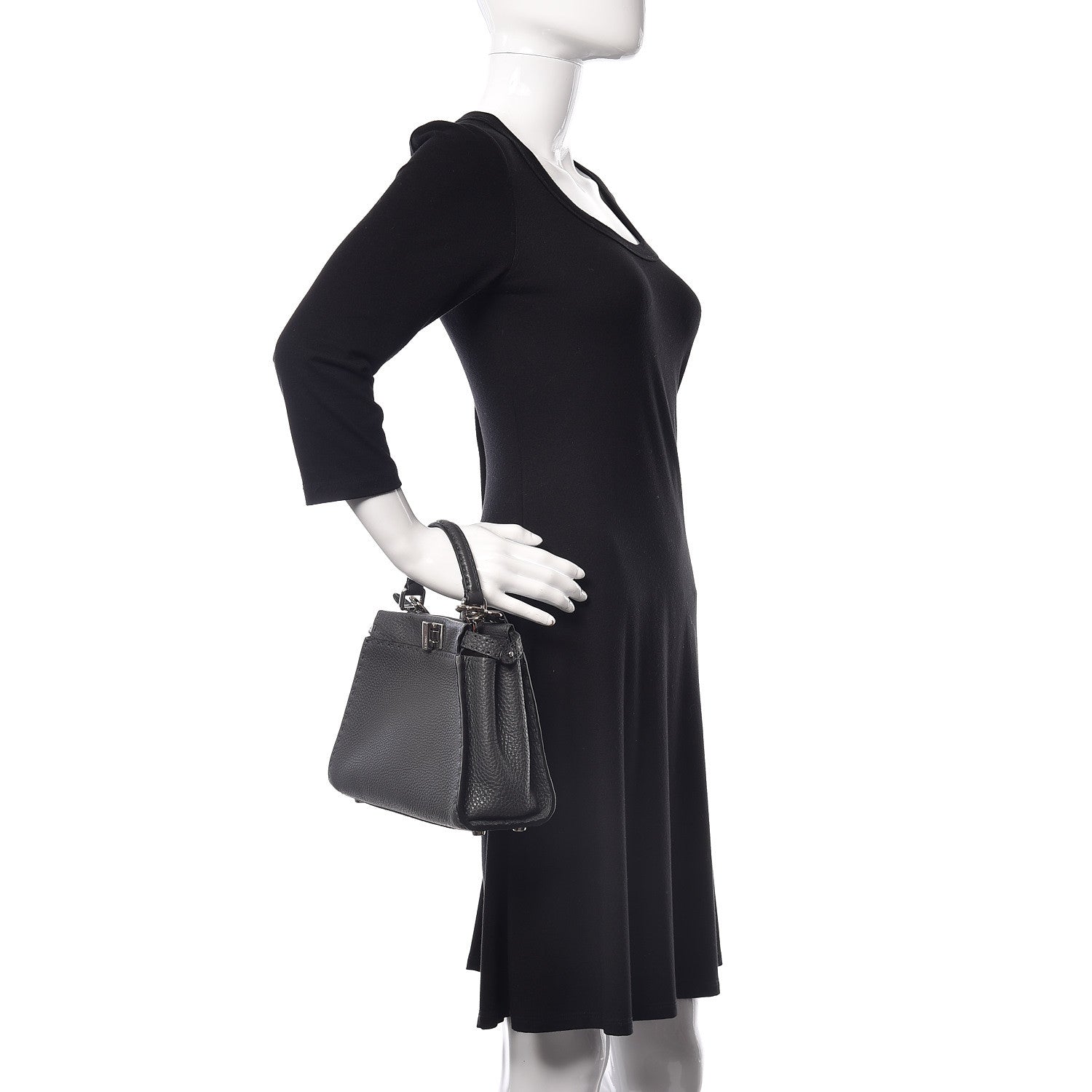 Fendi Cuoio Romano Selleria Bi-Color Mini Peekaboo Iconic Satchel Asfalto Latte 3 of 11
