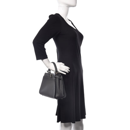 Fendi Cuoio Romano Selleria Bi-Color Mini Peekaboo Iconic Satchel Asfalto Latte 3 of 11