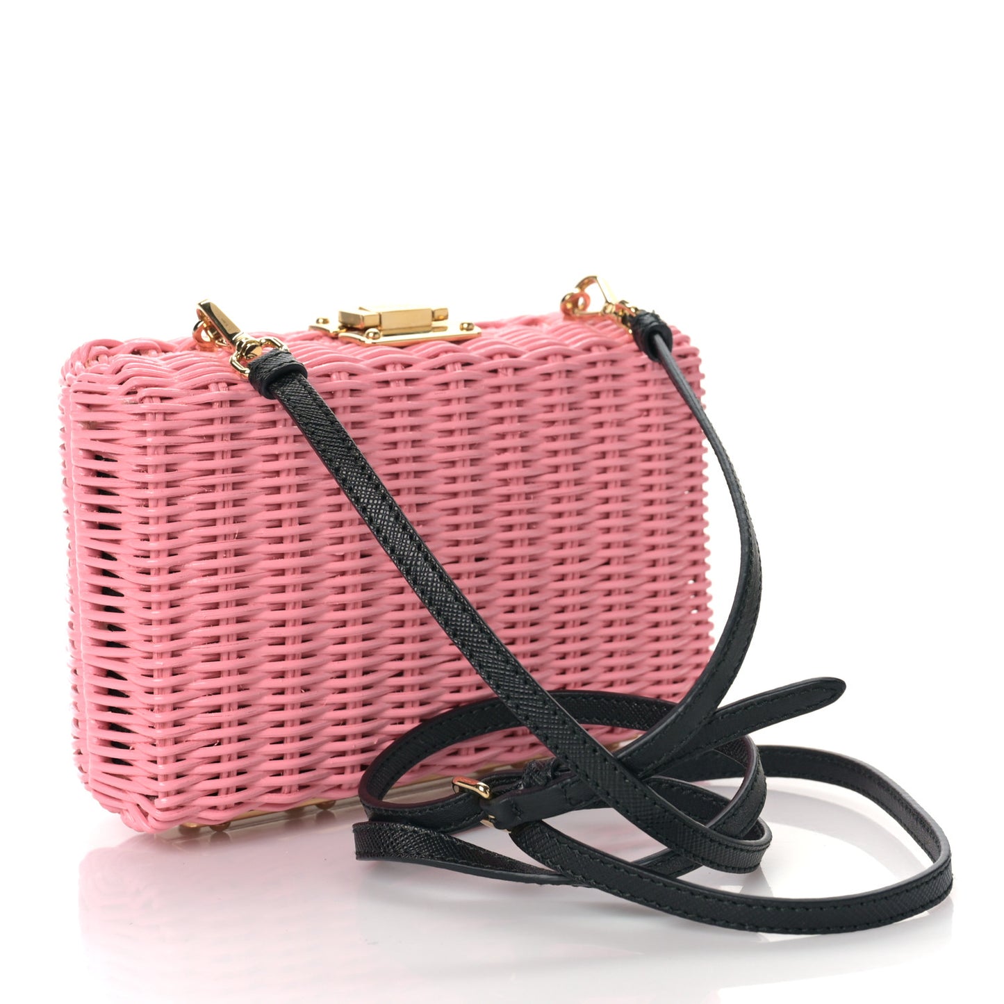 Wicker Saffiano Logo Crossbody Clutch Petalo Black