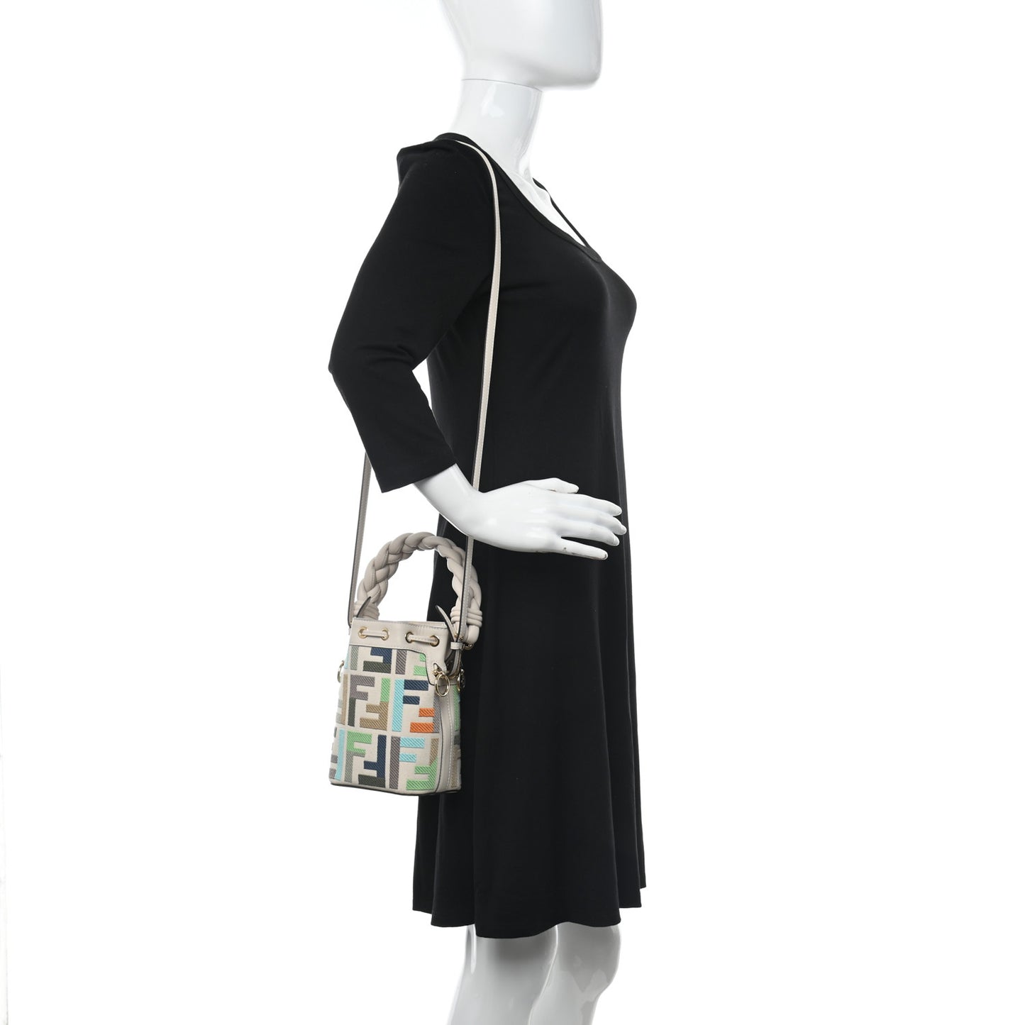 Canvas Vitello Grace F is Fendi FF Multicolor Embroidered Mini Mon Tresor Bucket Bag Grezzo Multicolor Latte