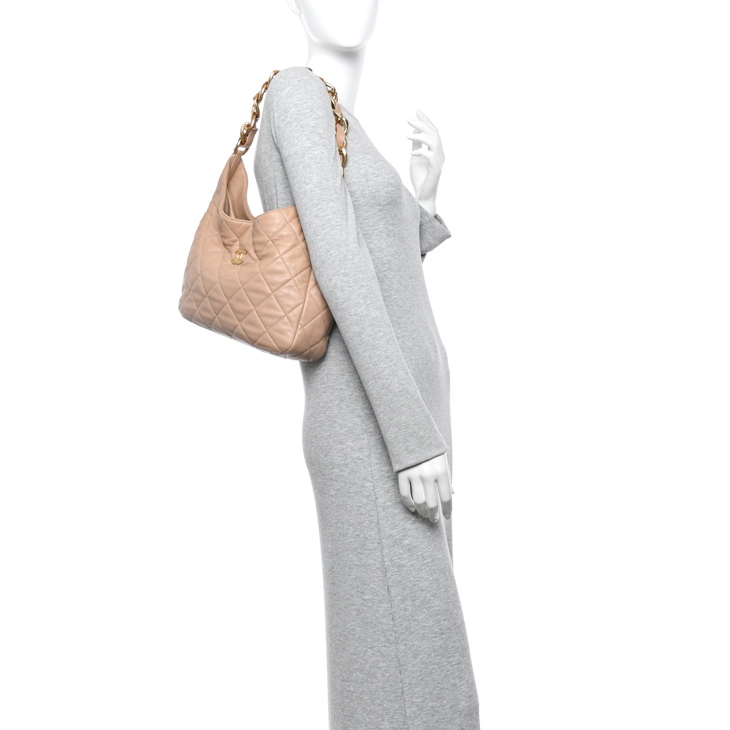 Chanel Lambskin Quilted Large CC Funky Town Hobo Beige 2 of 10