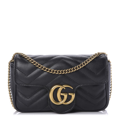 Gucci Calfskin Matelasse Super Mini GG Marmont Shoulder Bag Black 1 of 10