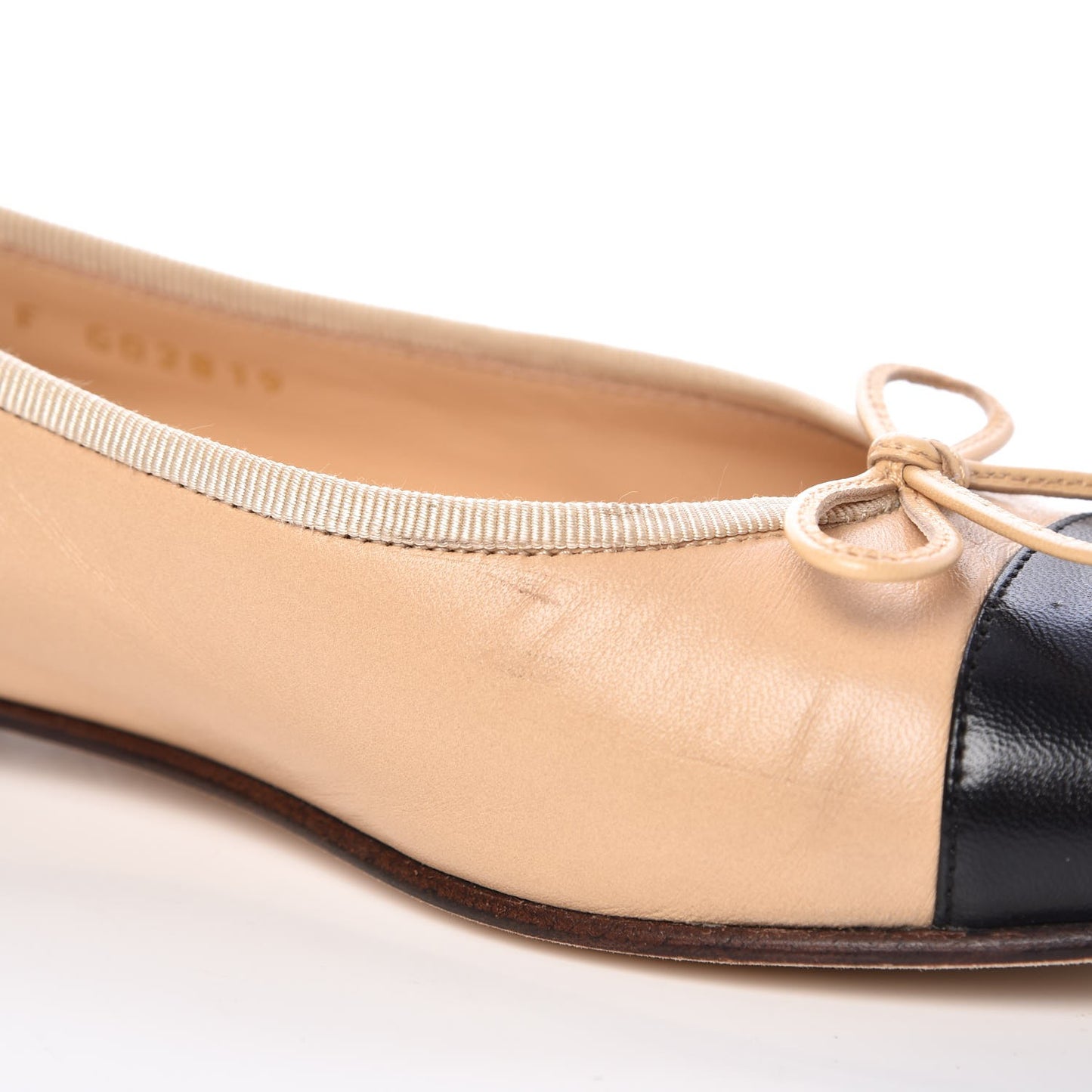 Lambskin Cap Toe CC Ballerina Flats 36.5 Beige Black