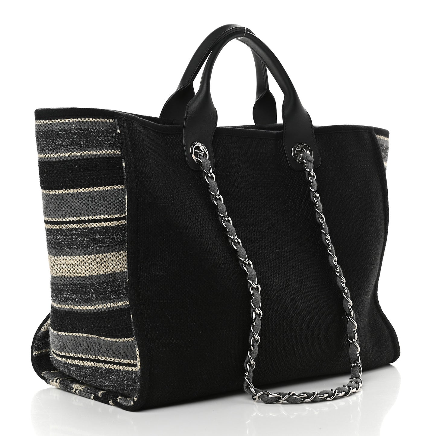 Striped Canvas Medium Deauville Tote Grey Black