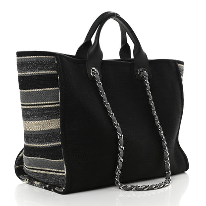 Chanel Striped Canvas Medium Deauville Tote Grey Black 3 of 9