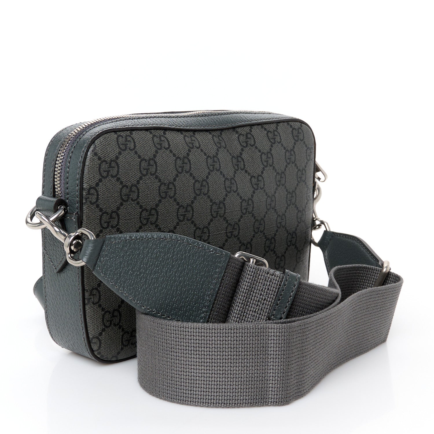 Gucci GG Supreme Monogram Textured Dollar Calfskin Web Ophidia Wristlet Shoulder Bag Grey Black Graphite Grey 3 of 11